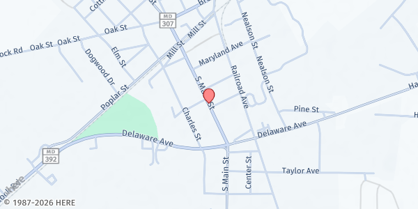 Map showing St. Andrews Episcopal Church at 303 S. Main St., Hurlock, MD