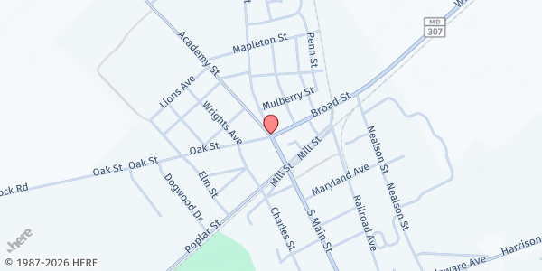 Map showing Unity Washington UMC at 112 North Main St., Hurlock, MD