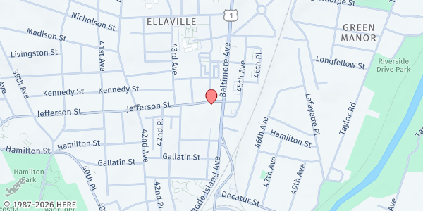 Map showing Crossover Church at 5340 Baltimore Avenue, Hyattsville, MD