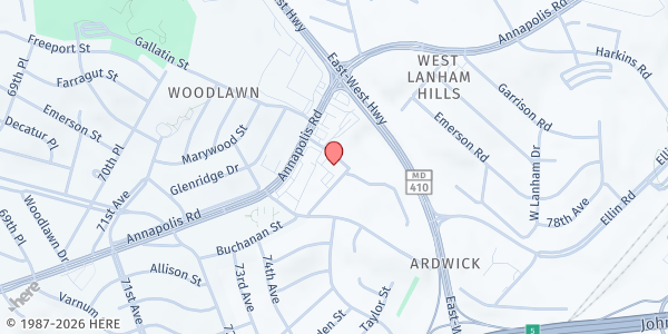 Map showing Ebenezer Church of God at 7550 Buchanan St., Hyattsville, MD