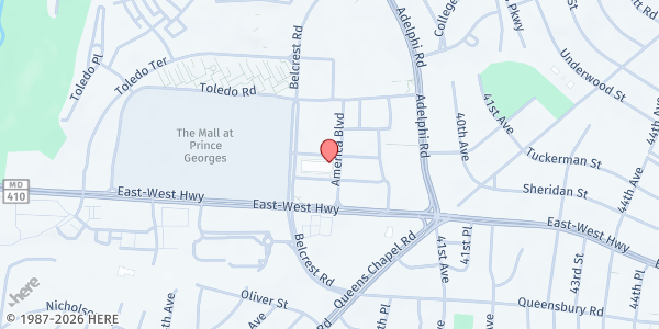 Map showing Elevate Prince George Food Pantry - Hyattsville at 6505 Belcrest Road, Hyattsville, MD
