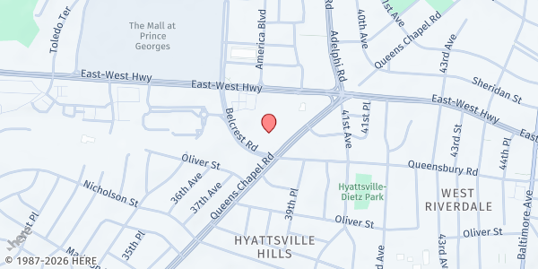 Map showing First UMC of Hyattsville at 6201 Belcrest RD, Hyattsville, MD