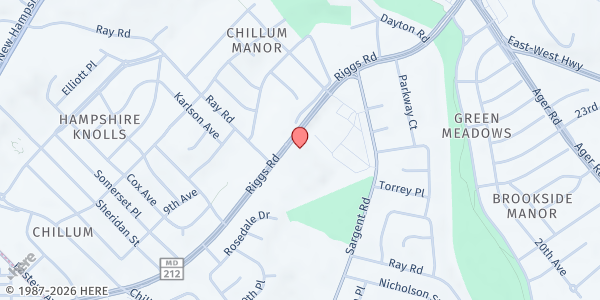 Map showing Metropolitan Seventh-day Adventist Church Activity Center at 6307 Riggs Road, Hyattsville, MD