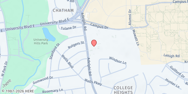 Map showing St. Mark The Evangelist Catholic Church at 7501 Adelphi Road, Hyattsville, MD