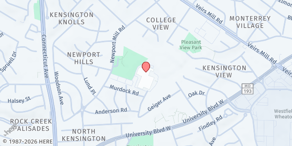 Map showing Feeding the fridge / Albert Einstein High School at 11135 Newport Mill Road, Kensington, MD