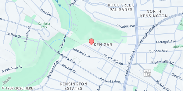 Map showing Lee Memorial AME Church at 4115 Plyers Mill Road, Kensington, MD