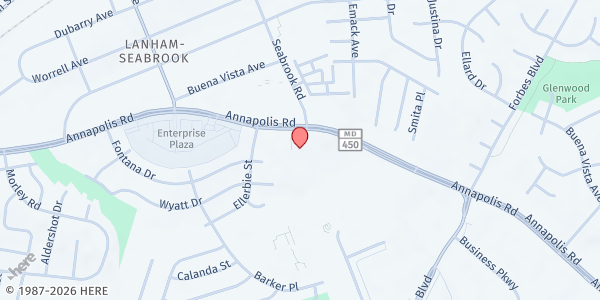 Map showing St. Matthias Catholic Church at 9475 Annapolis Road, Lanham, MD