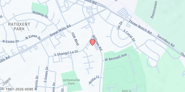 Map showing Lexington Park Baptist Church Food Pantry at 46855 South Shangri-La Drive, Lexington Park, MD