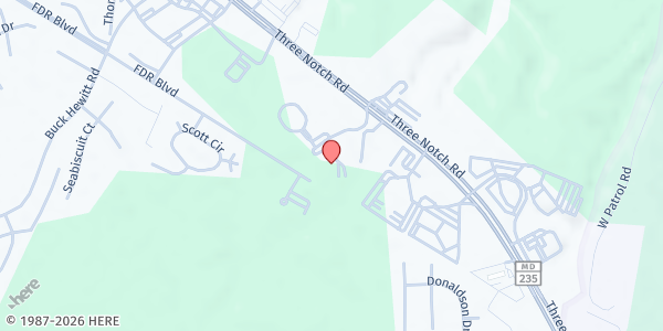 Map showing St. Vincent de Paul of Immaculate Heart of Mary Church at 22375 Three Notch Road, Lexington Park, MD