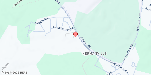 Map showing Zion United Methodist at 21291 Three Notch Road, Lexington Park, MD