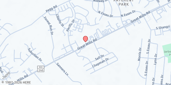Map showing Abundant Life Christian Outreach at 21537 Great Mills Rd, Lexington Pk, MD