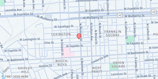 Map showing St. James UMC at 1901 West Lexington Street, Lexington, MD