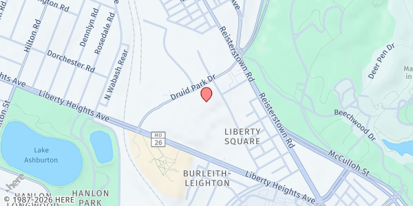 Map showing Soul Harvest Church & Ministry at 2901 Druid Park Drive, Liberty Square, MD