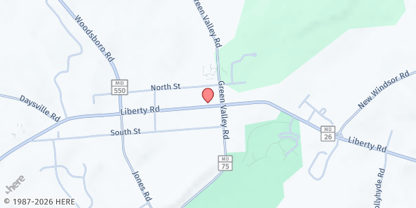 Map showing St. Peter's Food Pantry at 12060 Liberty Road, Libertytown, MD