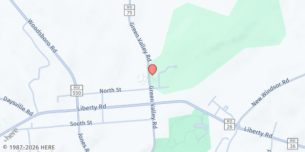 Map showing St. Peter The Apostle Catholic Church at 9190 Church St., Libertytown, MD
