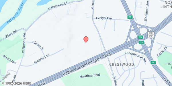 Map showing First Mount Olive Free World Baptist Church at 618 North Hammonds Ferry Road, Linthicum Heights, MD