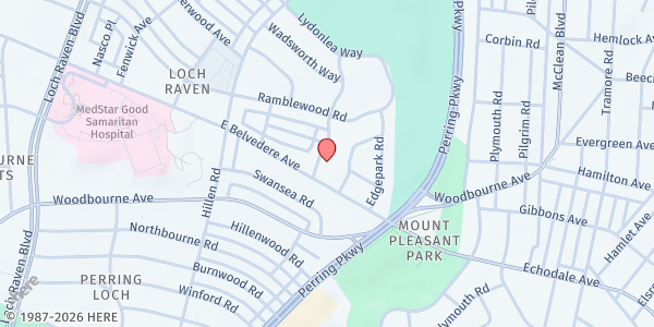 Map showing Mt. Zion Food Program at 2000 East Belvedere Avenue, Loch Raven, MD