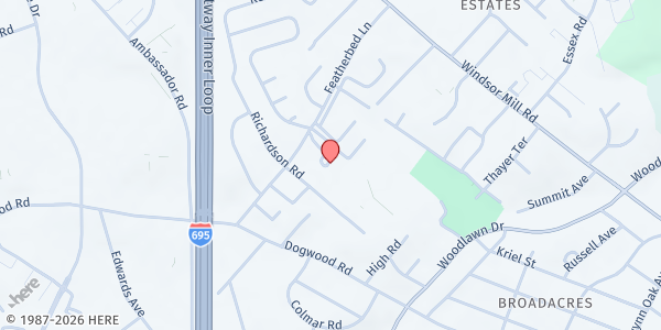 Map showing Macedonia Helping Hand - Lochearn at 1927 Featherbed Lane, Lochearn, MD