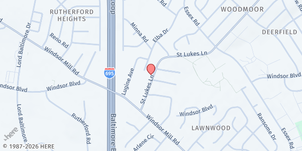 Map showing New Horizon Baptist Church at 2200 Saint Lukes Lane, Lochearn, MD