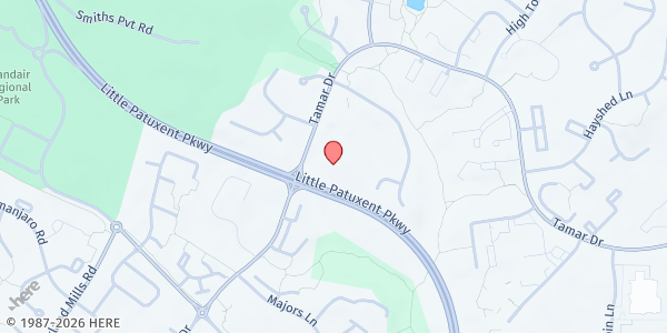 Map showing St. John Baptist Church Food Pantry at 9055 Tamar Drive, Long Reach, MD