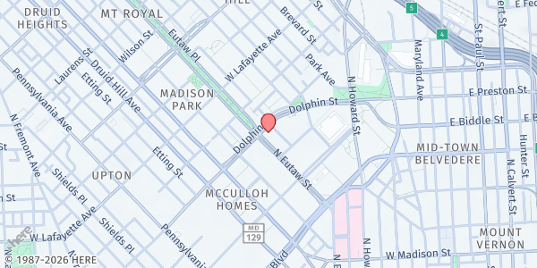 Map showing City Temple of Baltimore at 317 Dolphin Street, Madison Park, MD