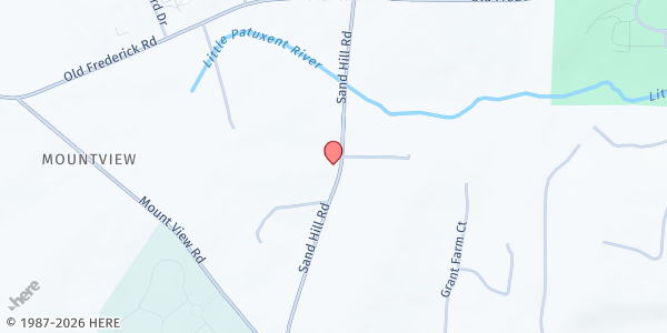 Map showing West Liberty UMC at 2000 Sand Hill Road, Marriottsville, MD