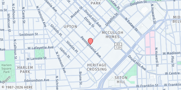 Map showing Human services Division- 4th at 1133 Pennsylvania Avenue, McCulloh Homes, MD