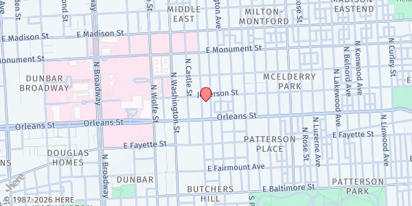 Map showing Bea Gaddy Family Center Homeless Services at 425 North Chester Street, Middle East, MD
