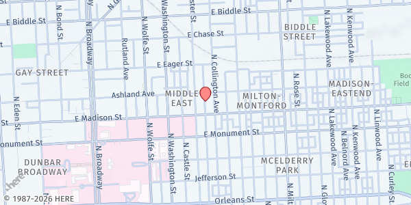 Map showing St. Wenceslaus - Lucielle Fitzgerald Outreach Center at 861 North Duncan Street, Middle East, MD