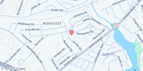 Map showing Deeds of Faith Food Pantry at 155 Orville Rd., Middle River, MD