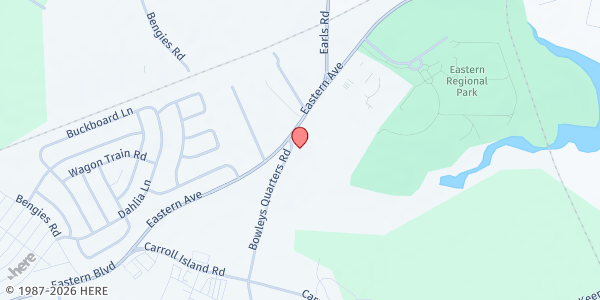 Map showing Eastern Interfaith at 3 Bowleys Quarters Road, Middle River, MD