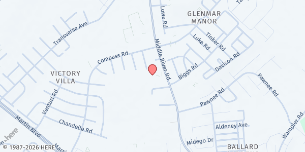 Map showing Middle River Baptist Church at 610 Middle River Road, Middle River, MD