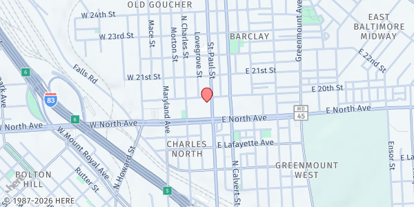 Map showing St. Mark's UMC/Bread of Life at 1900 Saint Paul Street, Midtown, MD