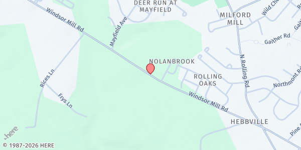 Map showing Jesus House Baltimore at 7710 Windsor Mill Road, Milford Mill, MD