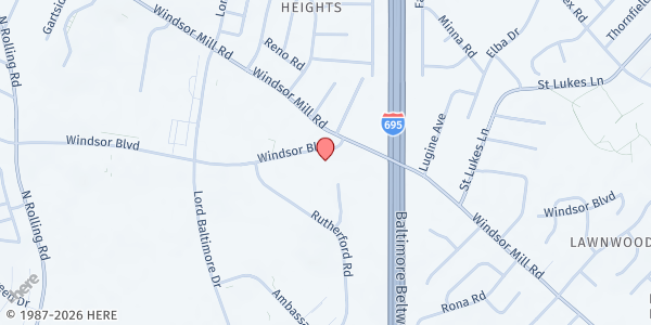 Map showing Set the Captives Free Outreach at 7111 Windsor Blvd., Milford Mill, MD