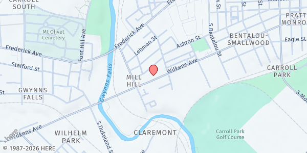 Map showing Project Plase Clothing Closet at 2636 Wilkens Avenue, Millhill, MD