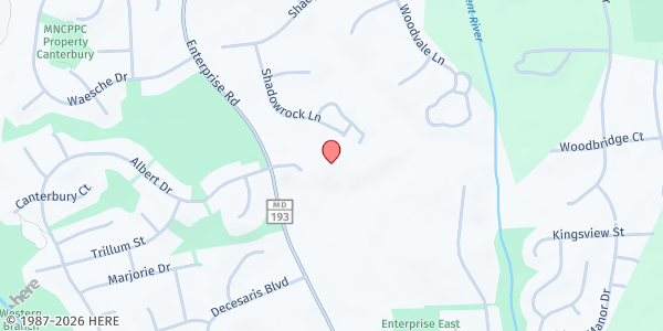 Map showing Largo Community Church at 1701 Enterprise Road, Mitchellville, MD