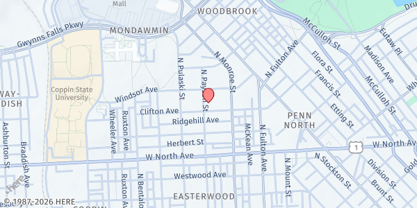 Map showing Shiloh Baptist Church at 2100 North Monroe Street, Mondawmin, MD