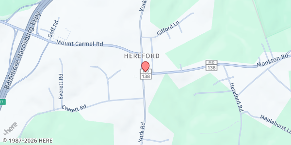Map showing Hereford United Methodist Church at 16931 York Road, Monkton, MD