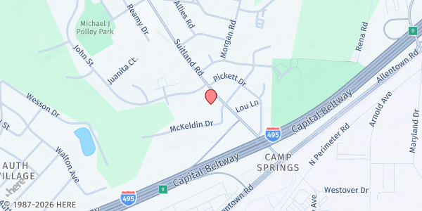 Map showing GAP Food Program Distribution Center at 6715 Suitland Road, Morningside, MD