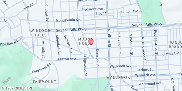 Map showing The Mt. Moriah Baptist Church Food Pantry at 2201 Garrison Boulevard, Mount Holly, MD