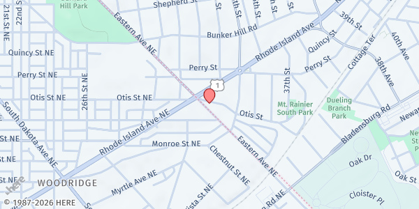 Map showing Alafia Baptist Church at 3623 Eastern Avenue, Mount Rainier, MD