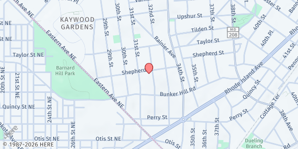 Map showing First Baptist Church of Mount Rainier at 3103 Shepherd Street, Mount Rainier, MD