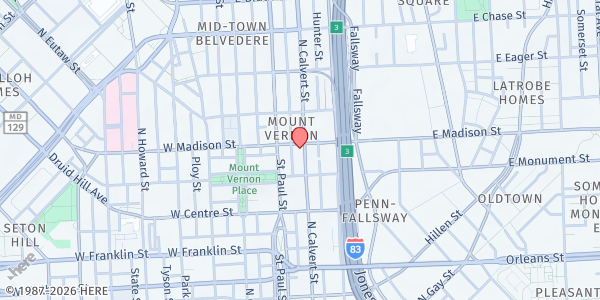 Map showing St. Ignatius Catholic Church at 740 North Calvert Street, Mount Vernon, MD