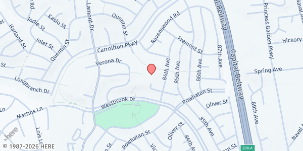 Map showing Carrollton Elementary School at 8300 Quintana Street, New Carrollton, MD