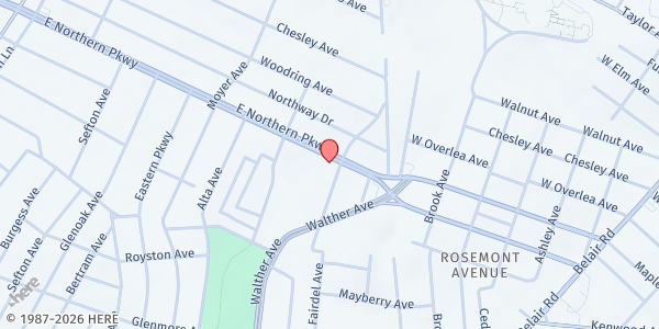 Map showing American Rescue Workers at 3599 East Northern Parkway, North Harford Road, MD