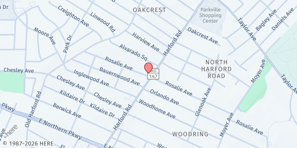 Map showing Friendship Outreach Center Inc - North Harford Road at 7200 Harford Road, North Harford Road, MD