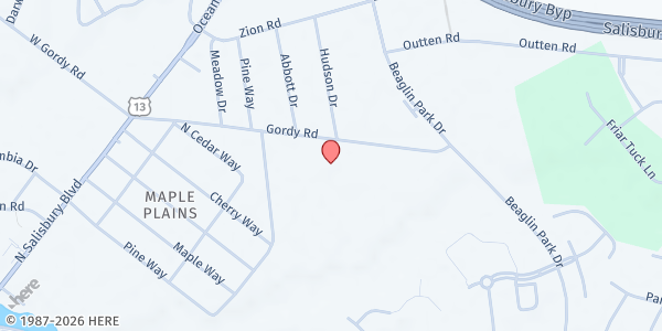 Map showing DEC Food Ministries at 407 Gordy Rd., Northwood, MD