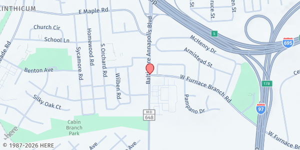 Map showing Faith Baptist Church at 7857 Furnace Branch Rd, Nottingham, MD