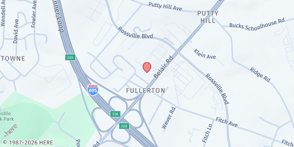 Map showing St. Peter's Food Pantry at 7910 Belair Road, Nottingham, MD